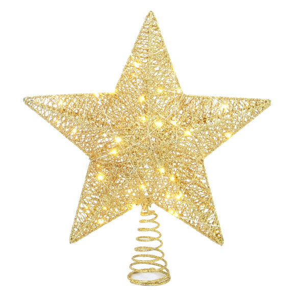 Gold Wrapped Glitter Open Star Light Up Christmas Tree Topper 11" Lit Holiday - Picture 2 of 11